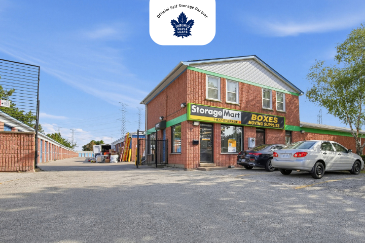 Facility exterior with Toronto Maple Leafs logo at StorageMart in Ontario
